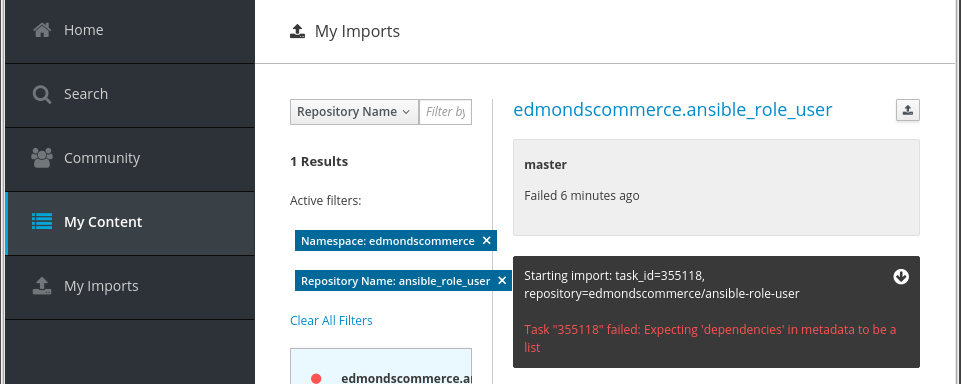 Ansible Galaxy View Errors