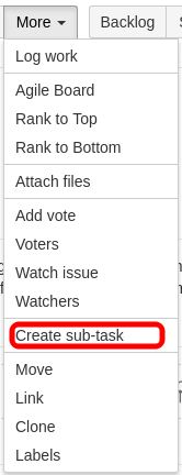 Jira task more menu